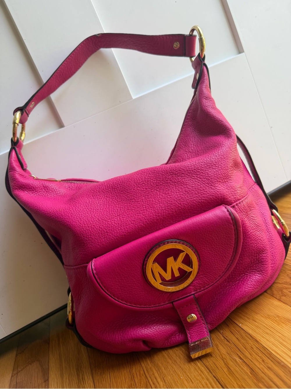 Michael Kors Pink Leather Shoulder Bag - MK Logo